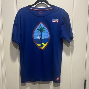 Navy T-Shirt with Island and Flag Graphic